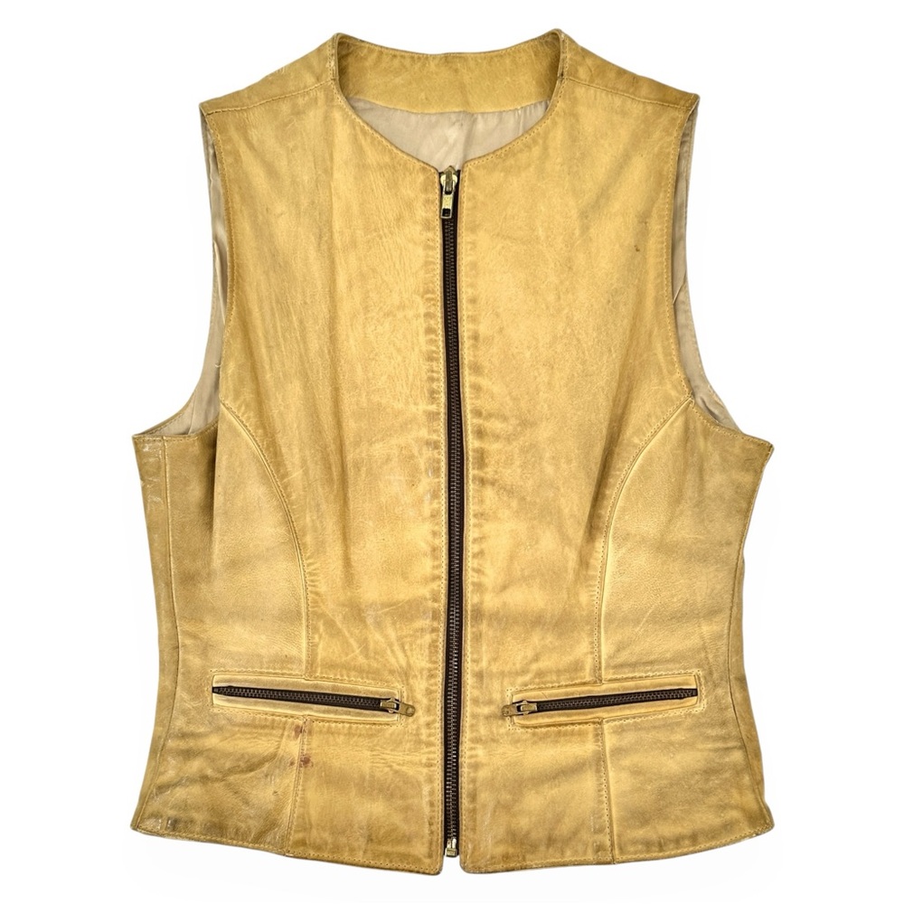 ORIGINAL LEATHER LINE Vintage Light Brown Distressed Leather YKK Vest Jacket